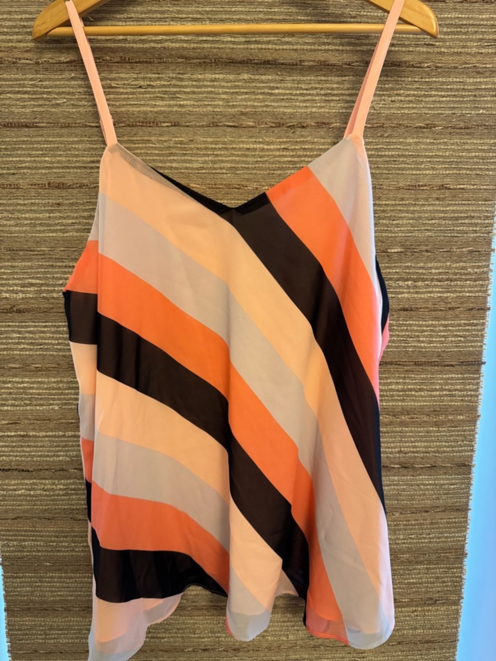 Striped Spaghetti Strap Tank in Coral, Peach & Black
